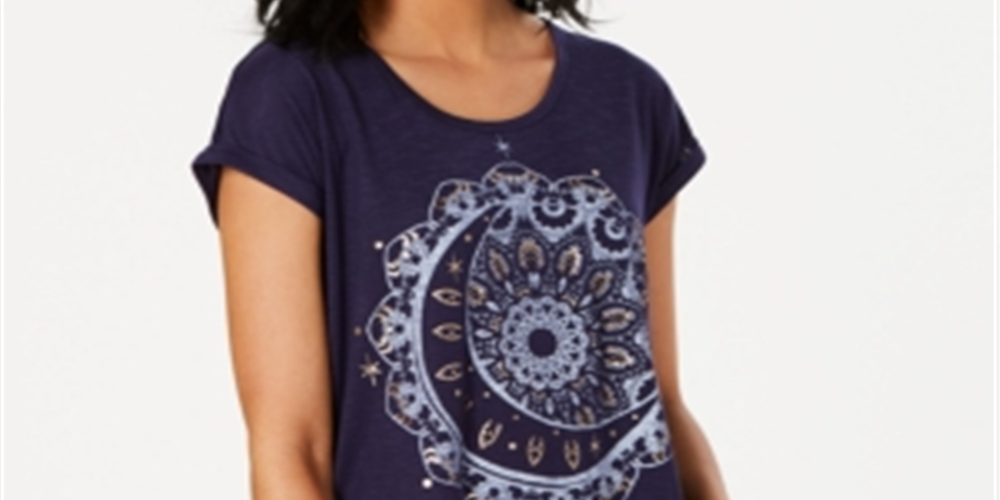 Camiseta feminina gráfica Style &amp; Co, azul, tamanho pequeno G