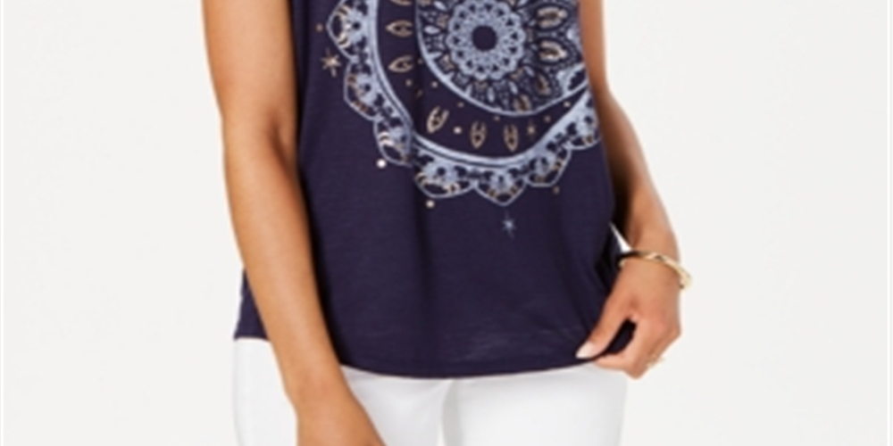 Camiseta feminina gráfica Style &amp; Co, azul, tamanho pequeno G