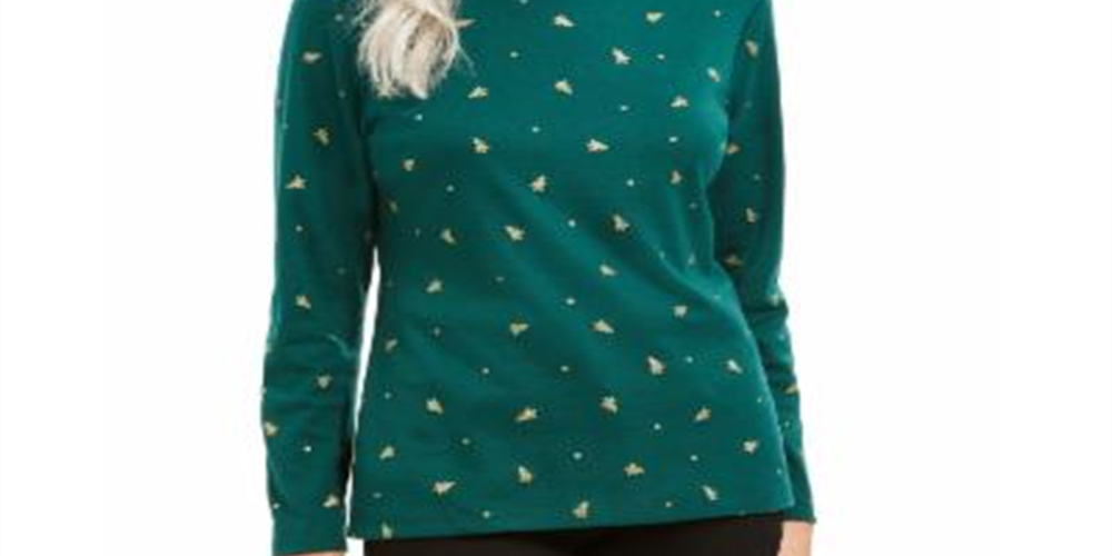 Blusa de gola alta com estampa de árvore Karen Scott feminina, verde, tamanho grande