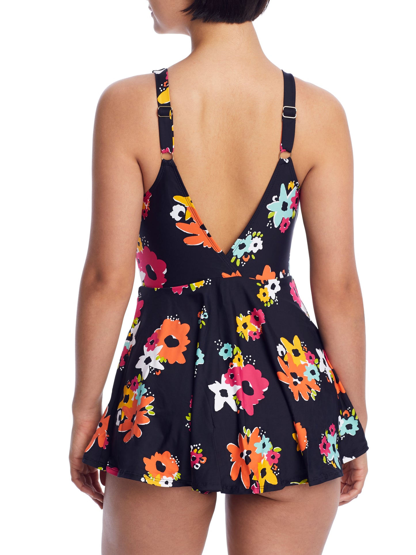 Vestido de banho feminino Anne Cole Island Bloom Plunge Swim Suit preto tamanho 10