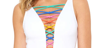 Maiô feminino Bleu Rod Beattie com bojo removível e renda arco-íris, tamanho 10