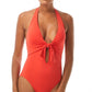 Vince Camuto Maiô Feminino com Nó Frontal e Halter Vermelho