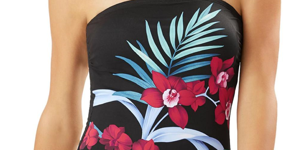 Maiô feminino Tommy Bahama Midnight Orchid Bandeau com controle de barriga, preto, tamanho 8