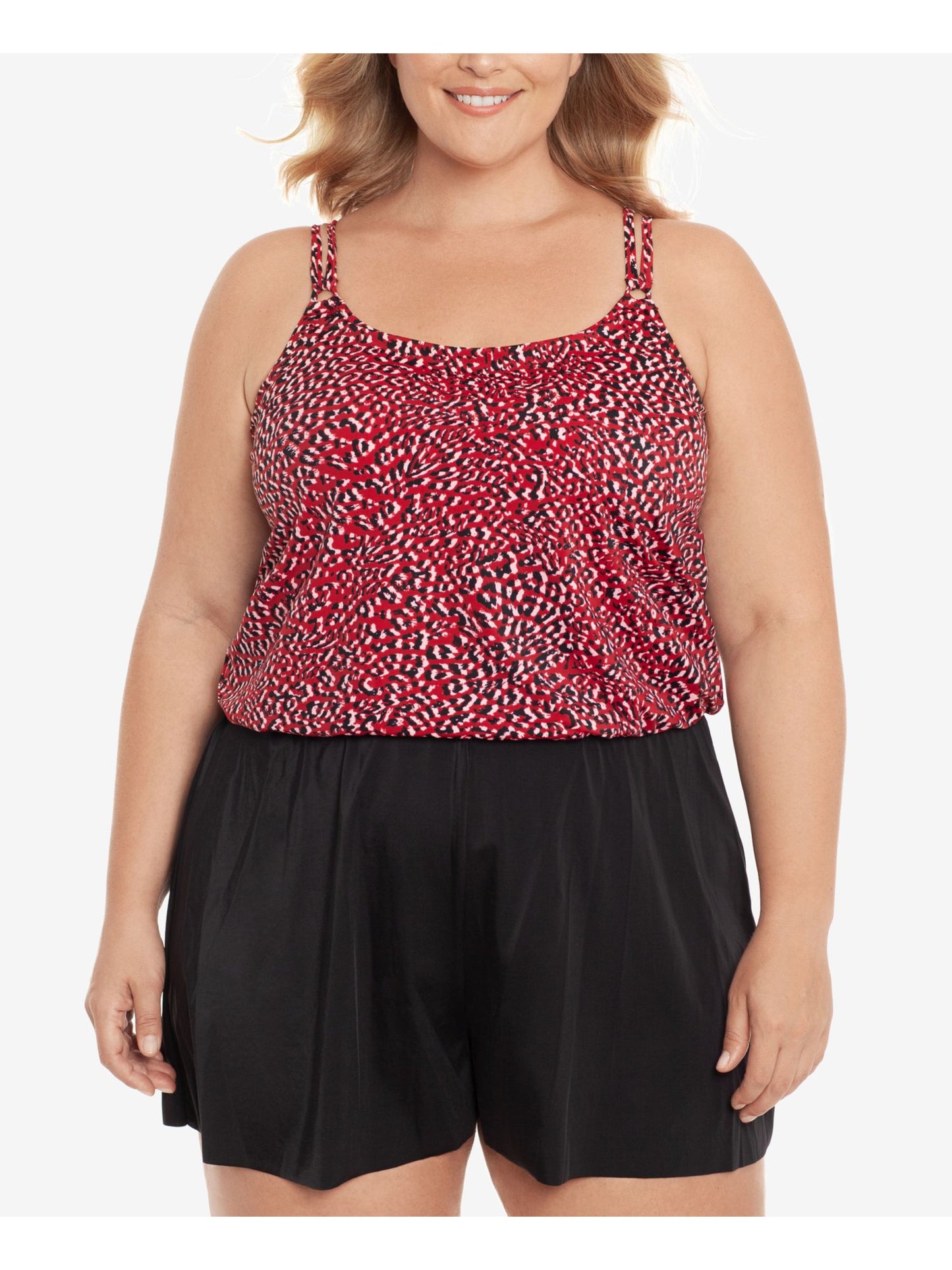 Swim Solutions Maiô feminino com estampa elástica e controle de barriga, suporte total do busto, alças ajustáveis, Baby Spice, tamanho 20W, vermelho
