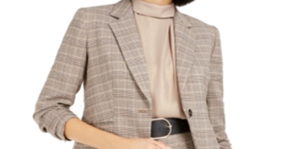 Blazer xadrez feminino Bar III com um botão, marrom, tamanho 6
