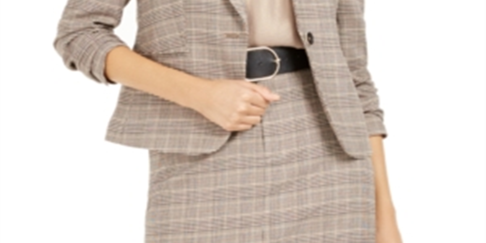 Blazer xadrez feminino Bar III com um botão, marrom, tamanho 6
