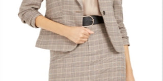 Blazer xadrez feminino Bar III com um botão, marrom, tamanho 6