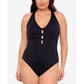 Ralph Lauren Feminino Tummy Control Copas Não Removíveis Recorte Decote Redondo Maiô de Uma Peça Preto Tamanho 18W