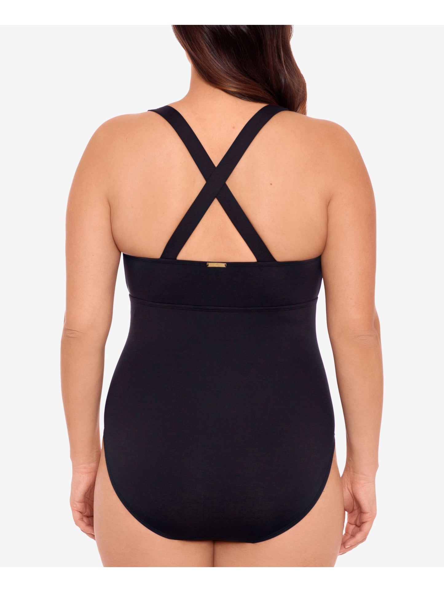 Ralph Lauren Feminino Tummy Control Copas Não Removíveis Recorte Decote Redondo Maiô de Uma Peça Preto Tamanho 18W