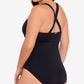 Ralph Lauren Feminino Tummy Control Copas Não Removíveis Recorte Decote Redondo Maiô de Uma Peça Preto Tamanho 18W