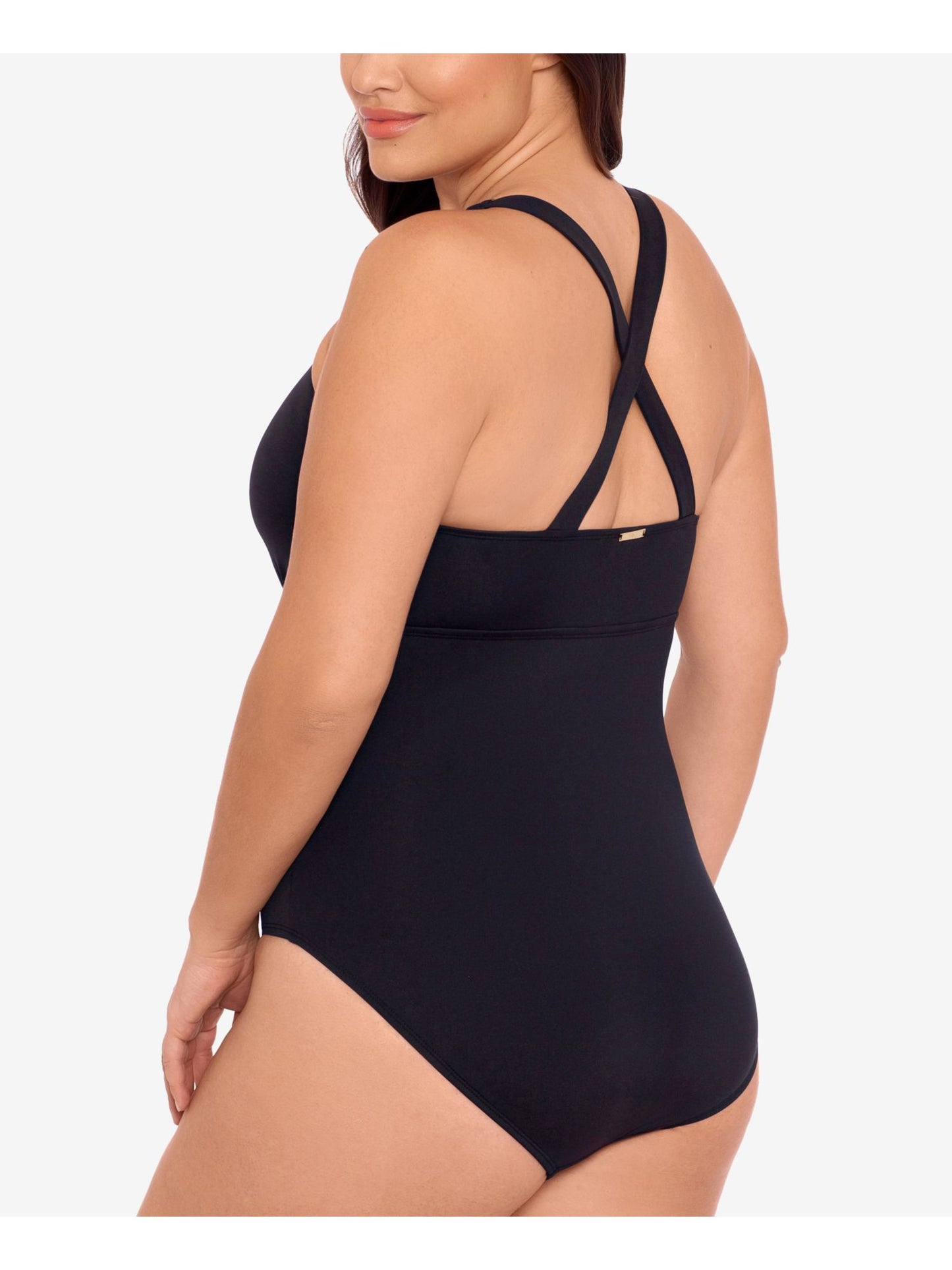 Ralph Lauren Feminino Tummy Control Copas Não Removíveis Recorte Decote Redondo Maiô de Uma Peça Preto Tamanho 18W