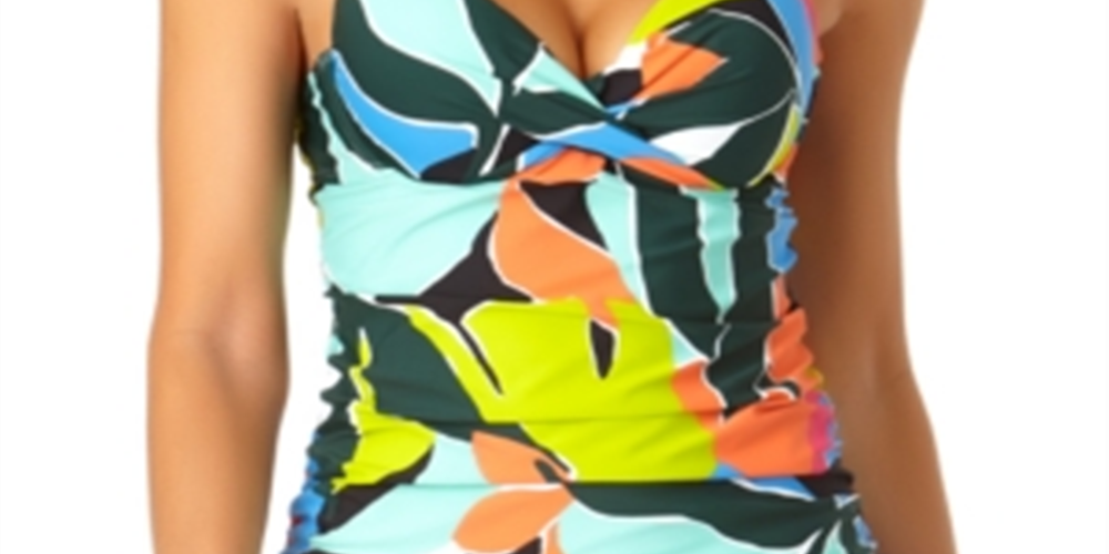 Anne Cole Tankini feminino com alças ajustáveis ​​e estampadas, forrado, com decote em coração, torção frontal, com aro, vários tamanhos 34C-36B