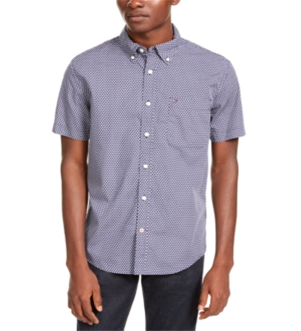 Camisa Tommy Hilfiger Hall Custom Fit Geo Print Masculina Azul Tamanho 2XL