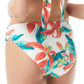 Vince Camuto Calcinha de biquíni feminina com estampa floral e cinto, maiô branco, tamanho pequeno