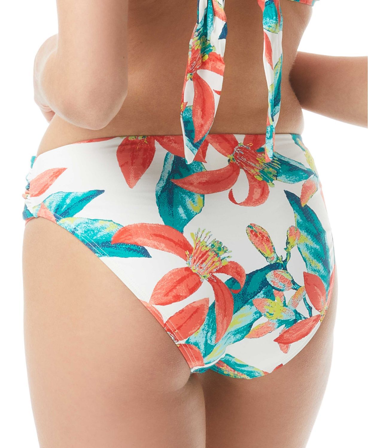 Vince Camuto Calcinha de biquíni feminina com estampa floral e cinto, maiô branco, tamanho pequeno