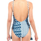 Maiô feminino Jessica Simpson contemporâneo Batik Babe com decote em V e amarrações laterais ajustáveis, azul, tamanho médio