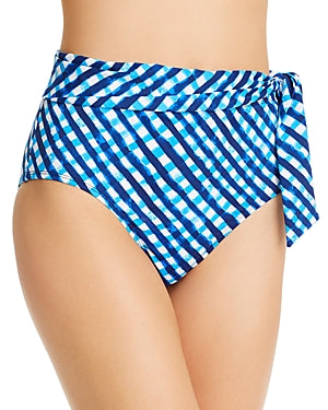 Tommy Bahama Calcinha de biquíni xadrez feminina de cintura alta azul tamanho extragrande