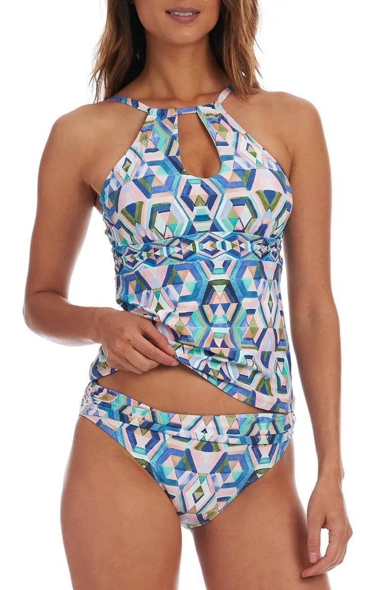 Top de natação feminino La Blanca Riviera Keyhole Tankini tamanho múltiplo tamanho 4