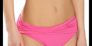 Sarong elástico azul feminino, cintura franzida dobrada, cobertura total, parte inferior de maiô hipster, rosa, tamanho 12