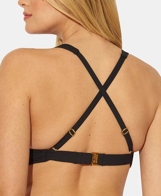 Blusa de maiô feminina Bleu com bojo removível e elástico, decote em V profundo, ajustável, preta, tamanho 34 D