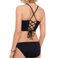 Salt+ Cove Top de maiô feminino elástico push up com babados texturizados e amarração ajustável com franzido e frente única, preto, tamanho médio