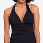 Ralph Lauren Feminino Controle de Barriga Franzido Amarração Decote em V Bojo Moldado Ajustável Beach Club Halter Tankini Maiô Top Preto