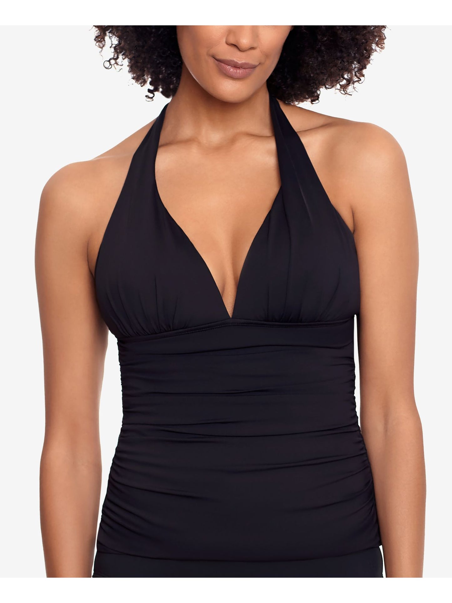 Ralph Lauren Feminino Controle de Barriga Franzido Amarração Decote em V Bojo Moldado Ajustável Beach Club Halter Tankini Maiô Top Preto