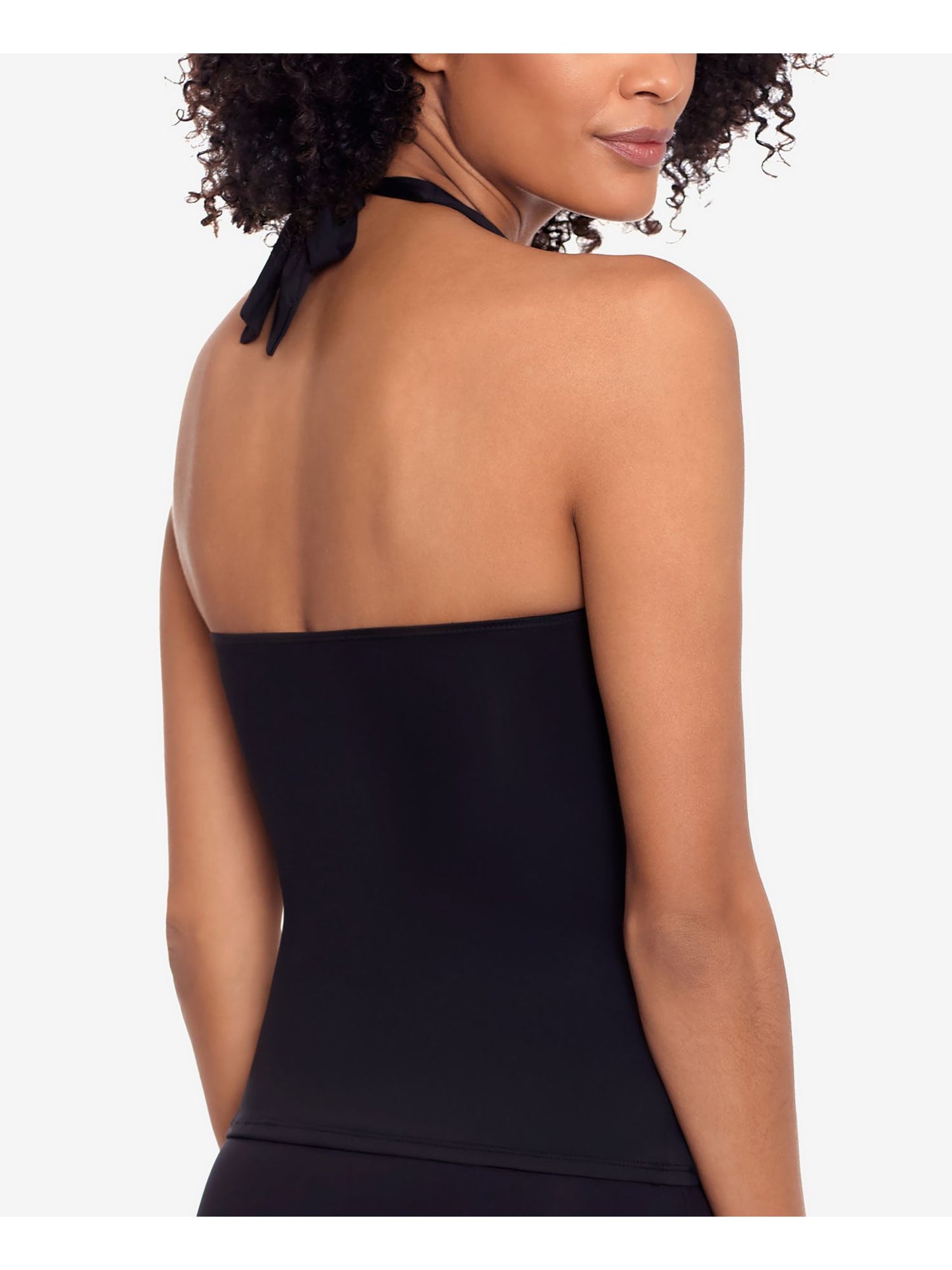 Ralph Lauren Feminino Controle de Barriga Franzido Amarração Decote em V Bojo Moldado Ajustável Beach Club Halter Tankini Maiô Top Preto