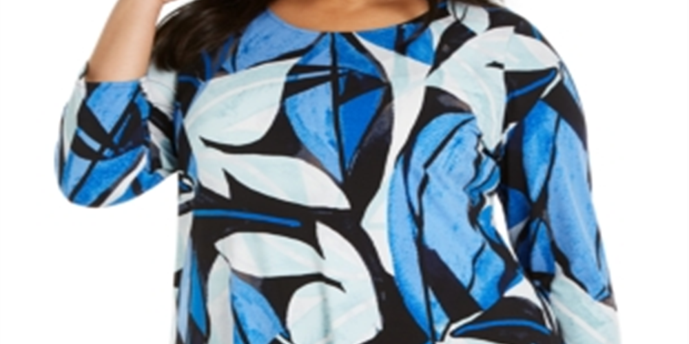 Túnica Alfani Feminina Plus Size Estampada Azul Tamanho 3X