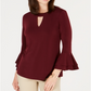 Blusa feminina Charter Club com manga sino e decote em V, cor vinho, tamanho X-G