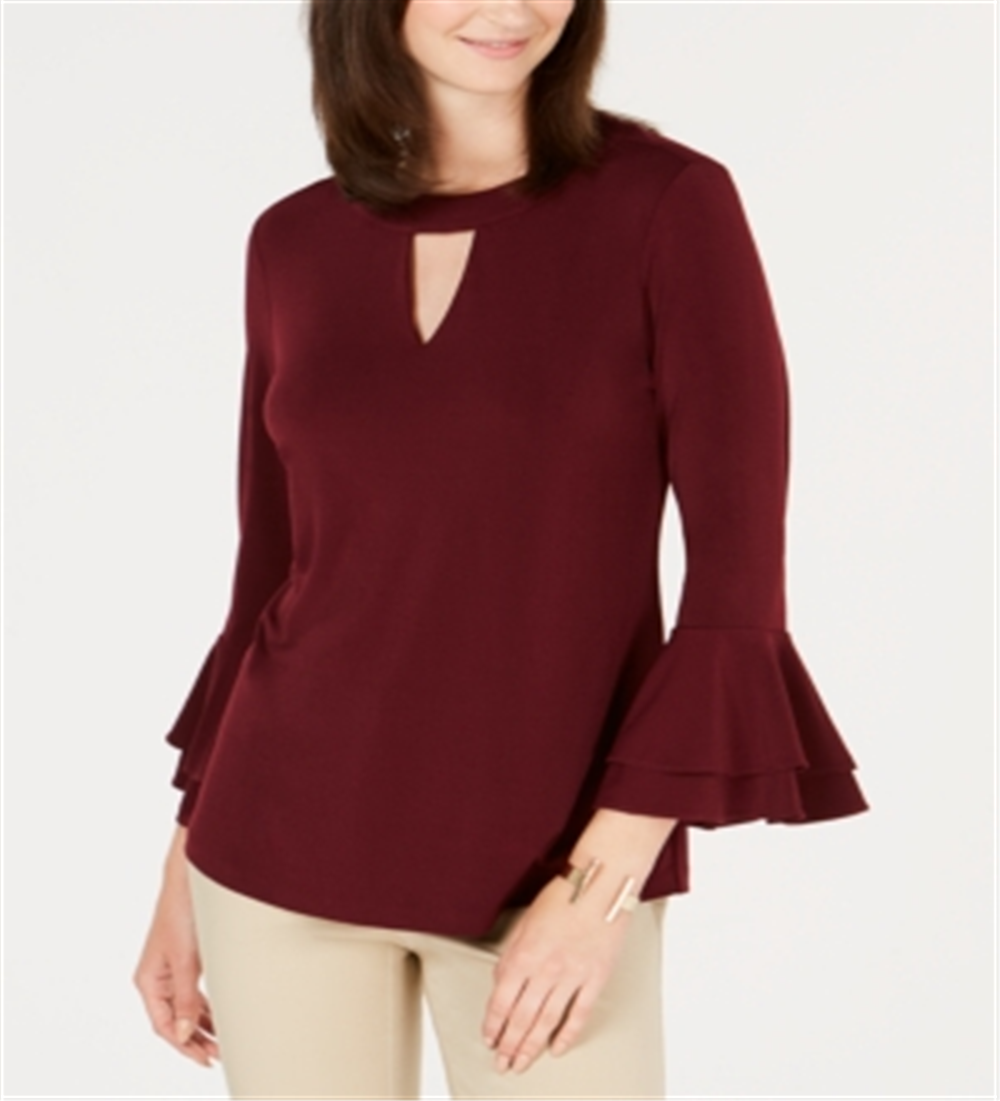 Blusa feminina Charter Club com manga sino e decote em V, cor vinho, tamanho X-G