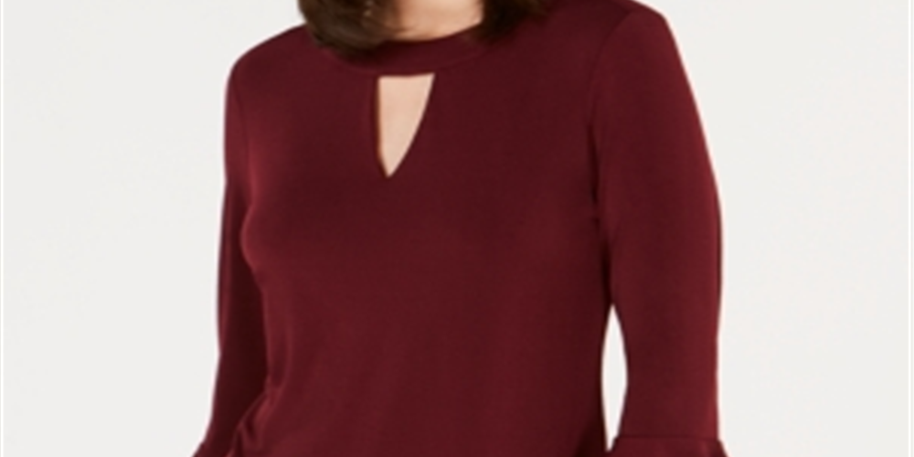 Blusa feminina Charter Club com manga sino e decote em V, cor vinho, tamanho X-G