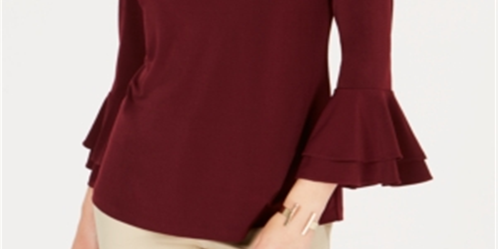 Blusa feminina Charter Club com manga sino e decote em V, cor vinho, tamanho X-G