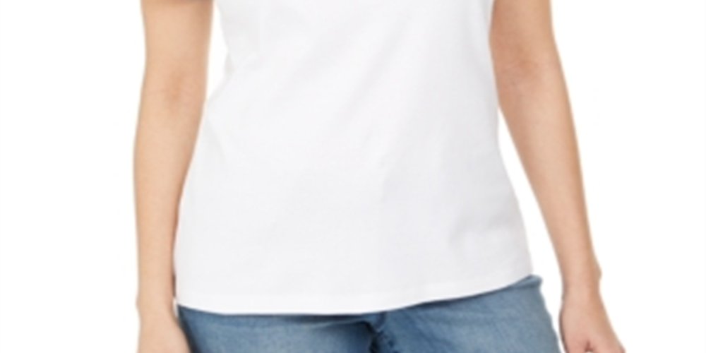 Karen Scott Blusa Feminina com Decote em V e Acabamento Contrastado, Branca, Tamanho Médio