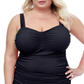 Top de natação feminino Gottex Tankini liso preto tamanho 16W