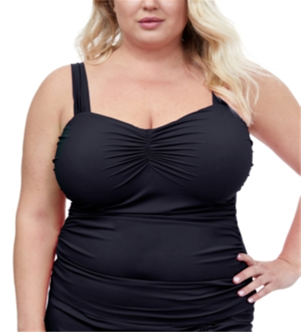 Top de natação feminino Gottex Tankini liso preto tamanho 16W