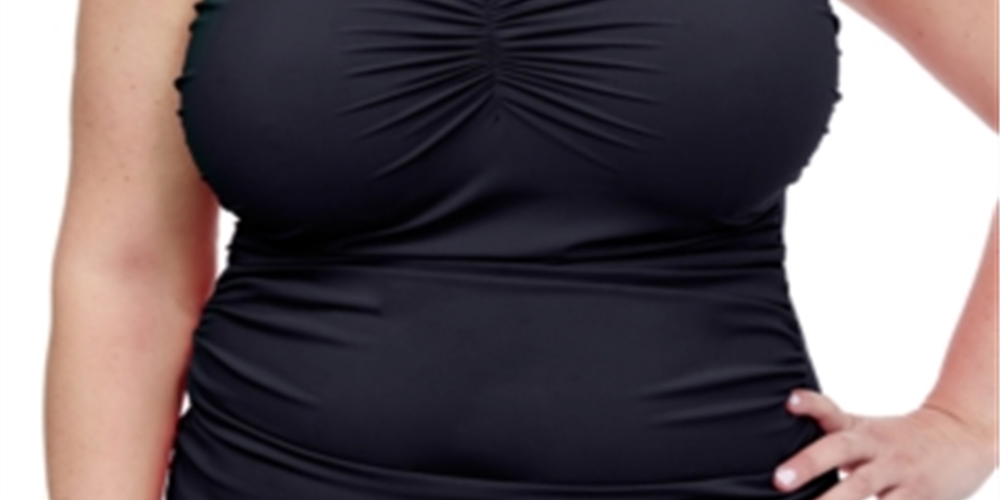 Top de natação feminino Gottex Tankini liso preto tamanho 16W