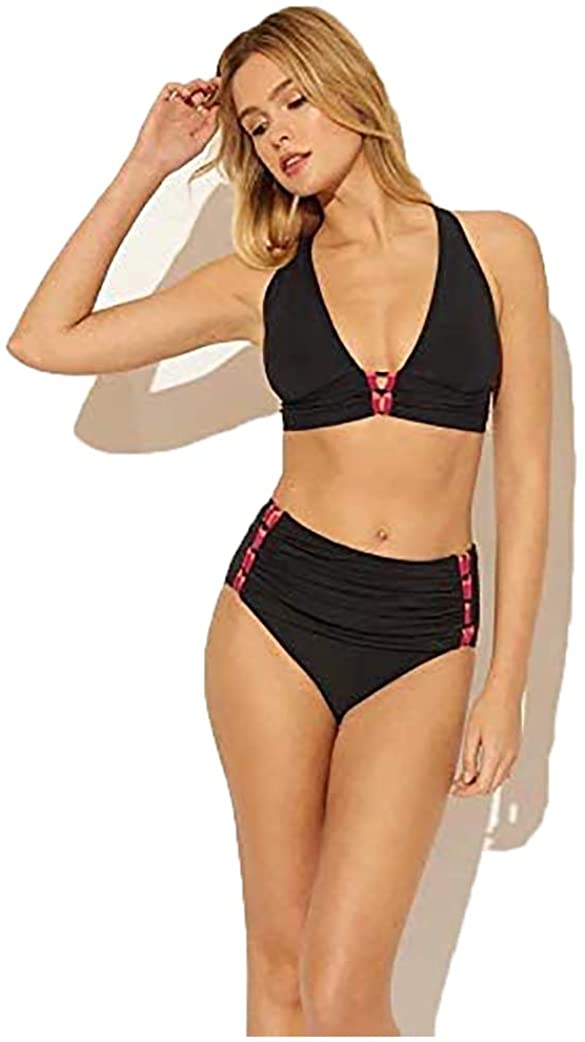Calcinha de biquíni franzida feminina Bleu Rod Beattie preta