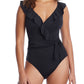 Maiô feminino Bleu Rod Beattie Rufflicious Surplice, preto, tamanho 12