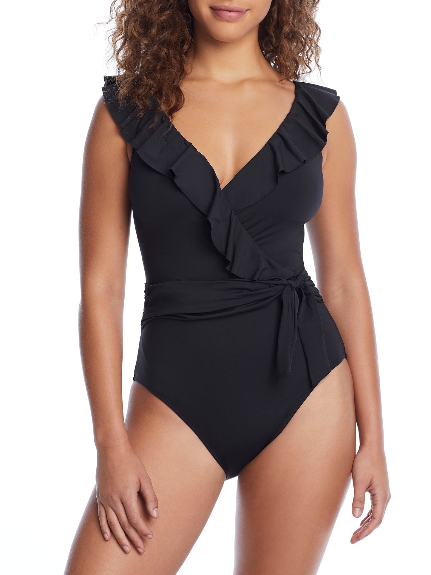 Maiô feminino Bleu Rod Beattie Rufflicious Surplice, preto, tamanho 12