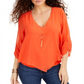 Thalia Sodi Blusa Feminina com Mangas Franzidas e Camadas Laranja Tamanho Médio