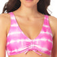 California Waves Feminino Tie Dye Stretch Cinch Front Decote Redondo Bralette Ajustável com Amarração Top de Maiô Rosa Tamanho P