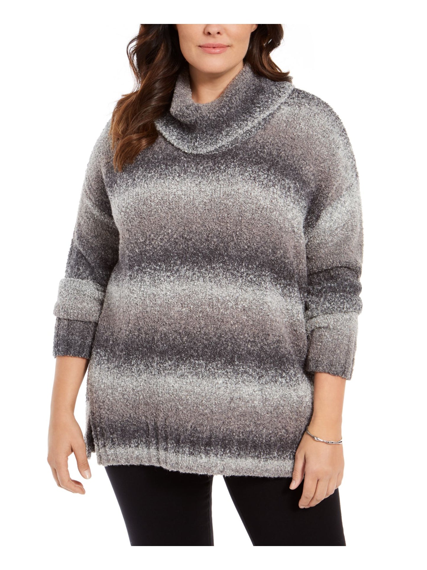 Suéter feminino com decote canoa e manga comprida, texturizado e elástico, estilo Style &amp; Co., preto, tamanho 1X