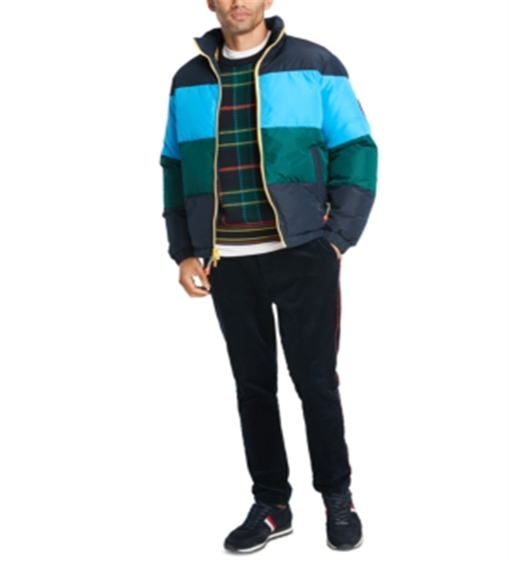 Jaqueta acolchoada Tommy Hilfiger masculina com blocos de cores, azul, tamanho GG