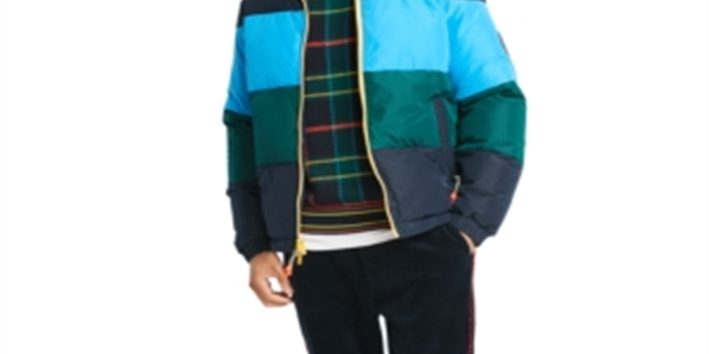 Jaqueta acolchoada Tommy Hilfiger masculina com blocos de cores, azul, tamanho GG