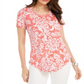 JM Collection Blusa feminina com decote redondo e damasco, laranja, tamanho X-S