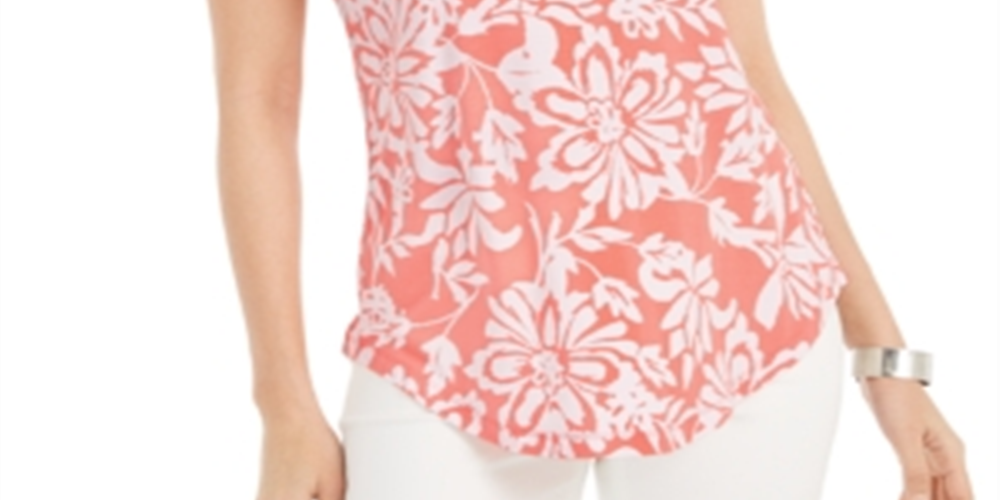 JM Collection Blusa feminina com decote redondo e damasco, laranja, tamanho X-S