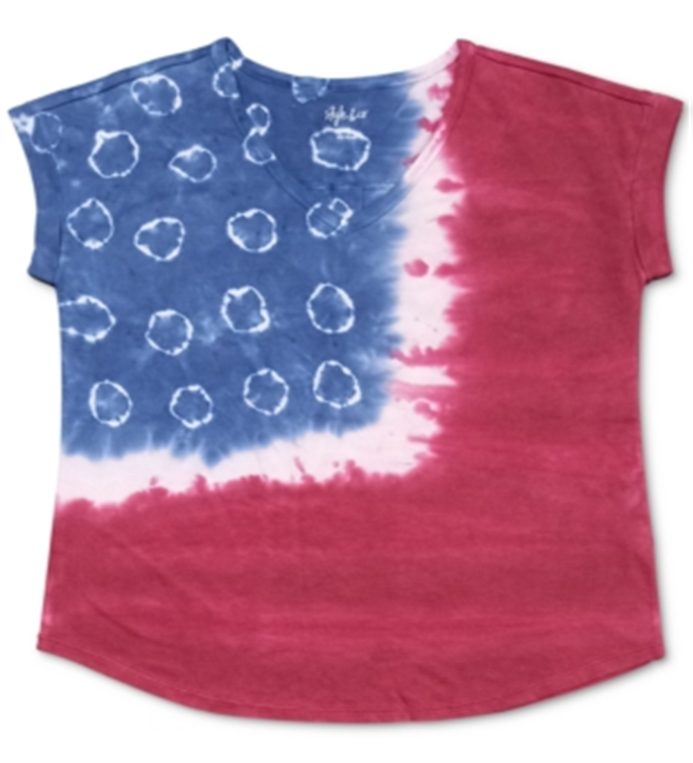Camiseta feminina com estampa de bandeira americana e tingida em raspburry, tamanho X-S