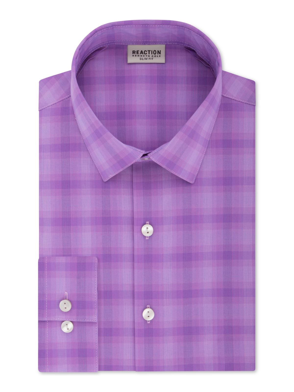 Camisa xadrez masculina Kenneth Cole Reaction Slim Fit com botões, roxa, tamanho 16x34-35