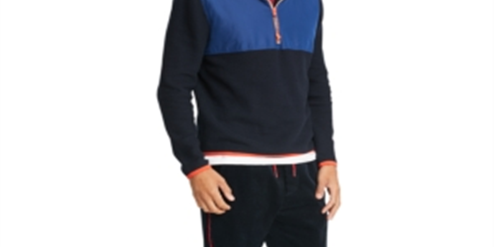 Tommy Hilfiger Moletom com capuz masculino com blocos de cores e zíper de um quarto, azul-marinho, vários tamanhos M